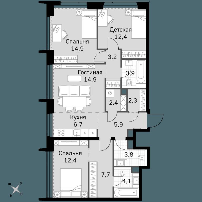 4-BD Apartment Sale, 94.6平方米 at Amber City, 3rd Khoroshyovsky Drive, 3А, Moscow, Russia #1