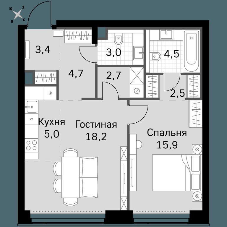 2-BD Apartment Sale, 59.9平方米 at Amber City, 3rd Khoroshyovsky Drive, 3А, Moscow, Russia #1 2-BD Apartment Sale, 59.9平方米 at Amber City, 3rd Khoroshyovsky Drive, 3А, Moscow, Russia #1