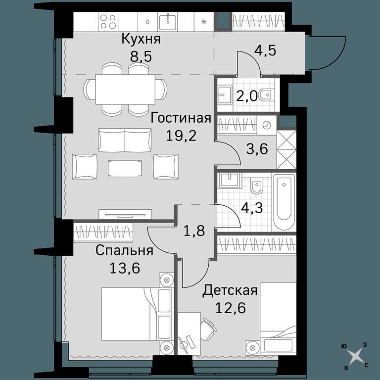 3-BD Apartment Sale, 70.1 sq. m. at Amber City, 3rd Khoroshyovsky Drive, 3А, Moscow, Russia #1
