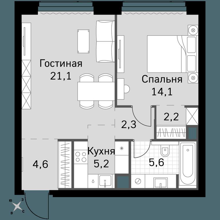 2-BD Apartment Sale, 55.1平方米 at Amber City, 3rd Khoroshyovsky Drive, 3А, Moscow, Russia #1 2-BD Apartment Sale, 55.1平方米 at Amber City, 3rd Khoroshyovsky Drive, 3А, Moscow, Russia #1