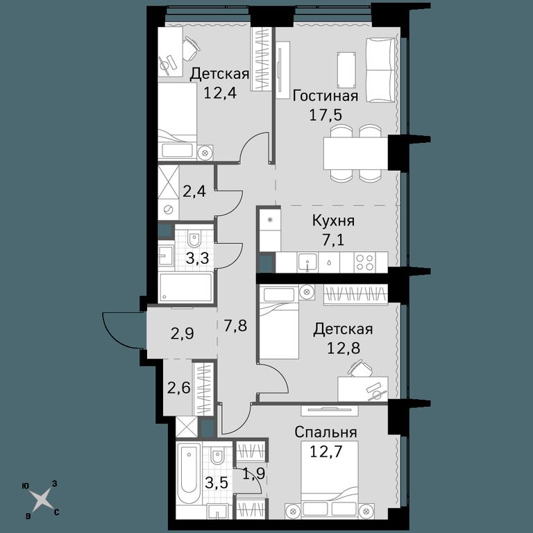 4-BD Apartment Sale, 86.9平方米 at Amber City, 3rd Khoroshyovsky Drive, 3А, Moscow, Russia #1 4-BD Apartment Sale, 86.9平方米 at Amber City, 3rd Khoroshyovsky Drive, 3А, Moscow, Russia #1