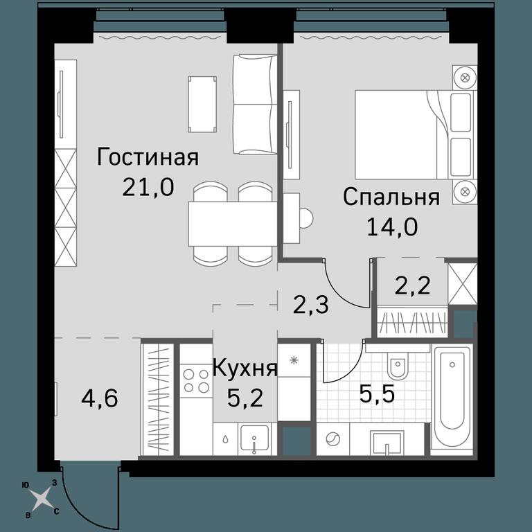 2-BD Apartment Sale, 54.8平方米 at Amber City, 3rd Khoroshyovsky Drive, 3А, Moscow, Russia #1 2-BD Apartment Sale, 54.8平方米 at Amber City, 3rd Khoroshyovsky Drive, 3А, Moscow, Russia #1