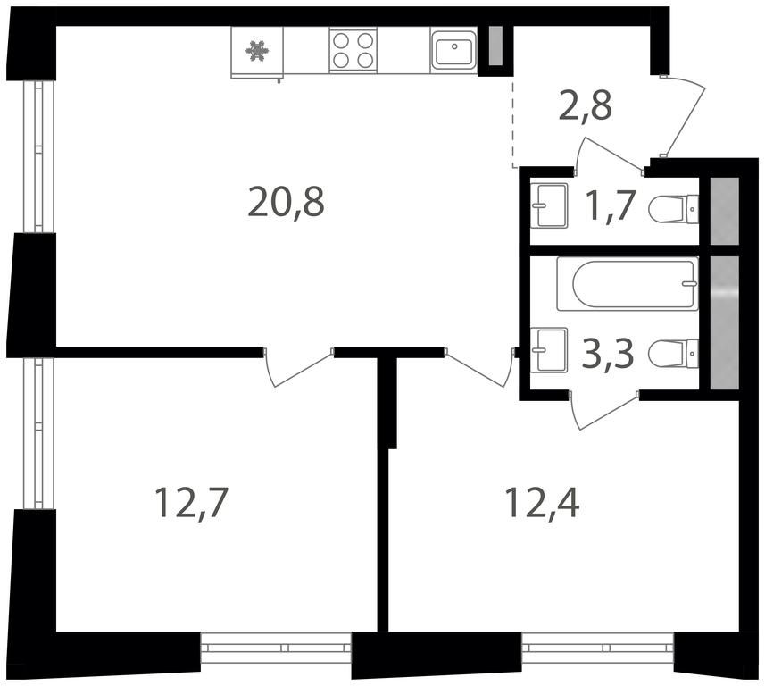 2-BD Apartment Sale, 53.7 sq. m. at Semenovskij Park 2, 1st Kirpichny Lane, 17А, Moscow, Russia #1