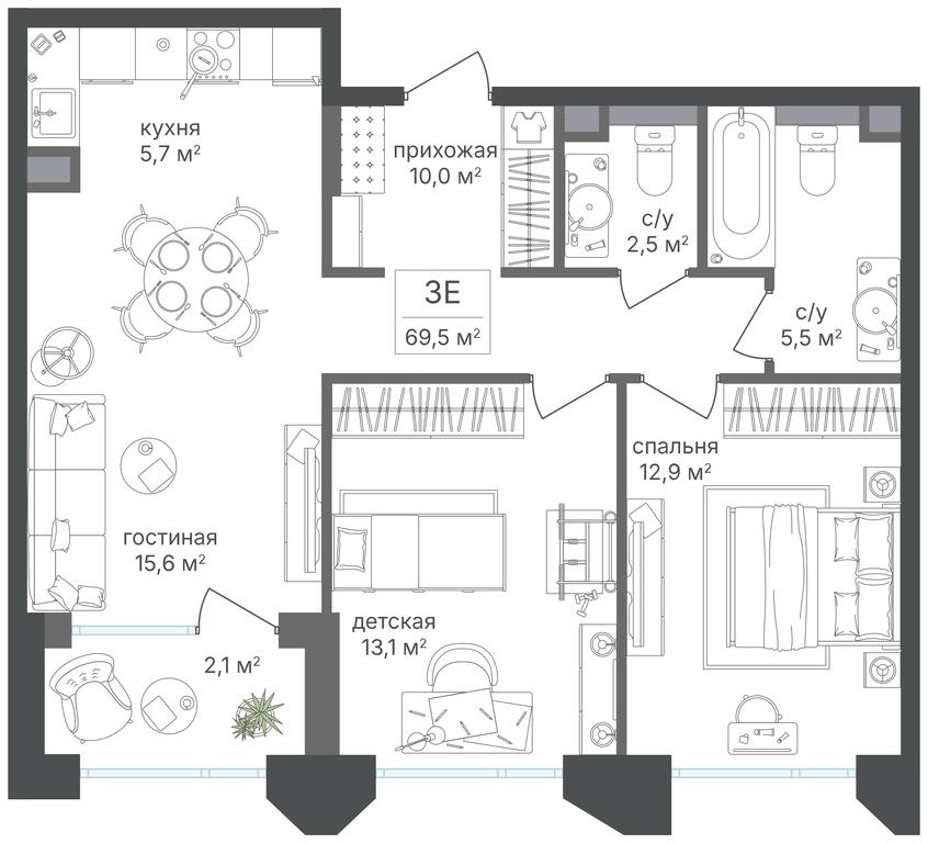 2-BD Apartment Sale, 67.4 sq. m. at Petrovskiy Park II, Stary Petrovsko-Razumovsky Drive, 1/23, Moscow, Russia #2