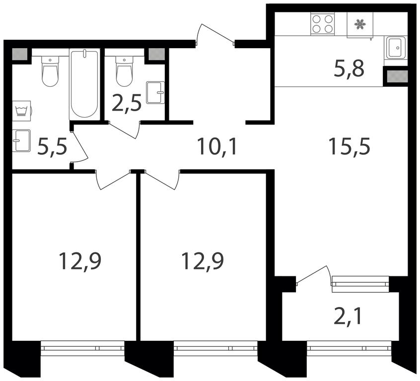2-BD Apartment Sale, 67.3平方米 at Petrovskiy Park II, Stary Petrovsko-Razumovsky Drive, 1/23, Moscow, Russia #1