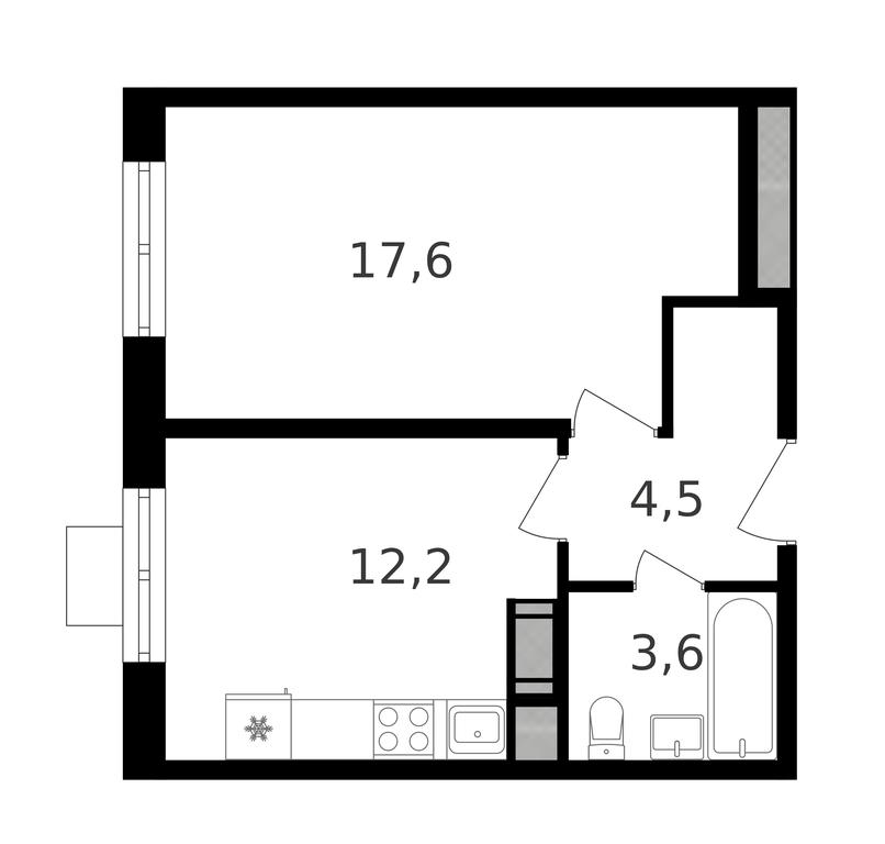 1-BD Apartment Sale, 38.4 sq. m. at Oktiabrskoe Pole, Berzarina Street, 32к1, Moscow, Russia #2