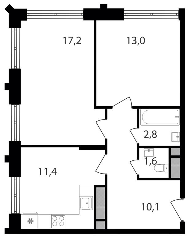 2-BD Apartment Sale, 56.1平方米 at Varshavskie Vorota, Varshavskoye Highway, 141, Moscow, Russia #2