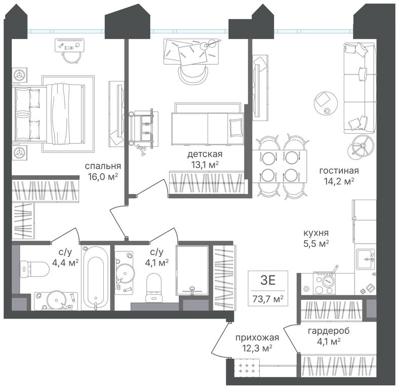 2-BD Apartment Sale, 73.7 sq. m. at Petrovskiy Park II, Stary Petrovsko-Razumovsky Drive, 1/23, Moscow, Russia #2