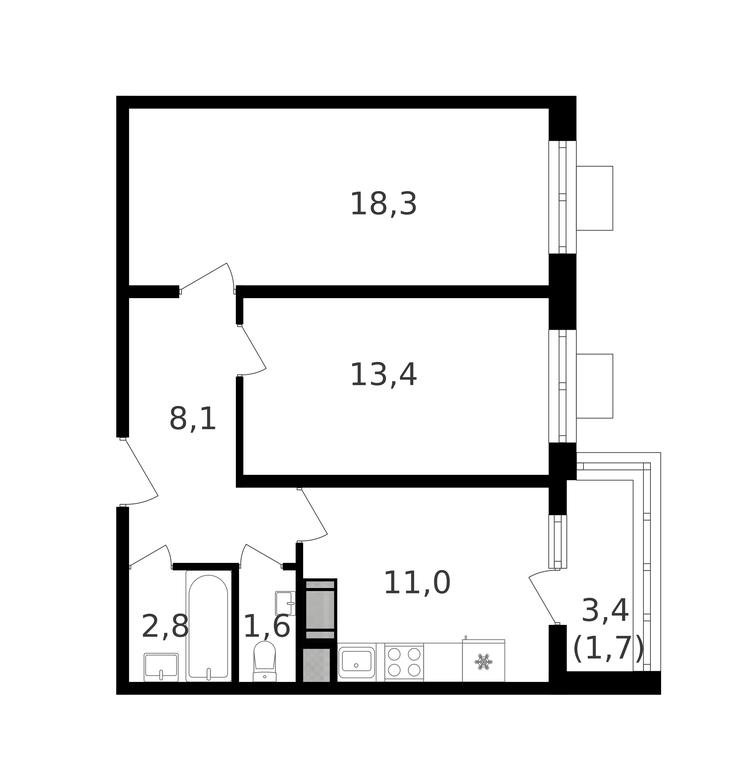 2-BD Apartment Sale, 58.3 sq. m. at Oktiabrskoe Pole, Berzarina Street, 32к1, Moscow, Russia #2