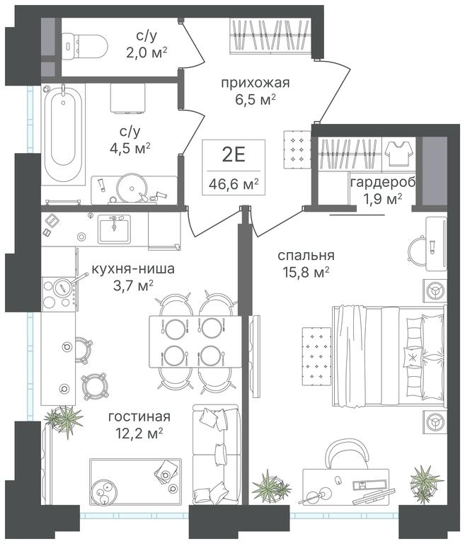 1-BD Apartment Sale, 46.6 sq. m. at Mikhalkovskiy, Mikhalkovskaya Street, 48, Moscow, Russia #1