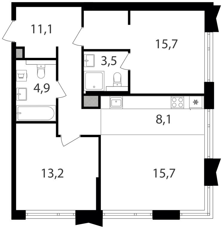 2-BD Apartment Sale, 72.2平方米 at Petrovskiy Park II, Stary Petrovsko-Razumovsky Drive, 1/23, Moscow, Russia #1