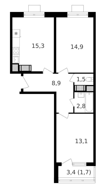 2-BD Apartment Sale, 58.6 sq. m. at Oktiabrskoe Pole, Berzarina Street, 32к1, Moscow, Russia #1