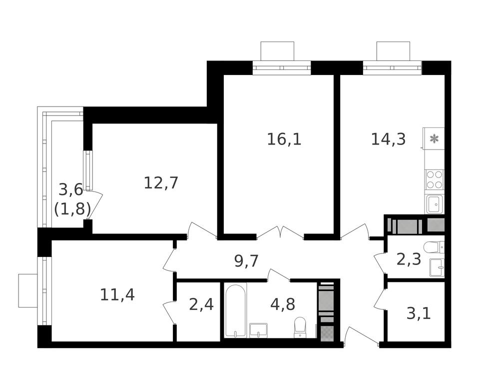 3-BD Apartment Sale, 80.2 sq. m. at Oktiabrskoe Pole, Berzarina Street, 32к1, Moscow, Russia #1