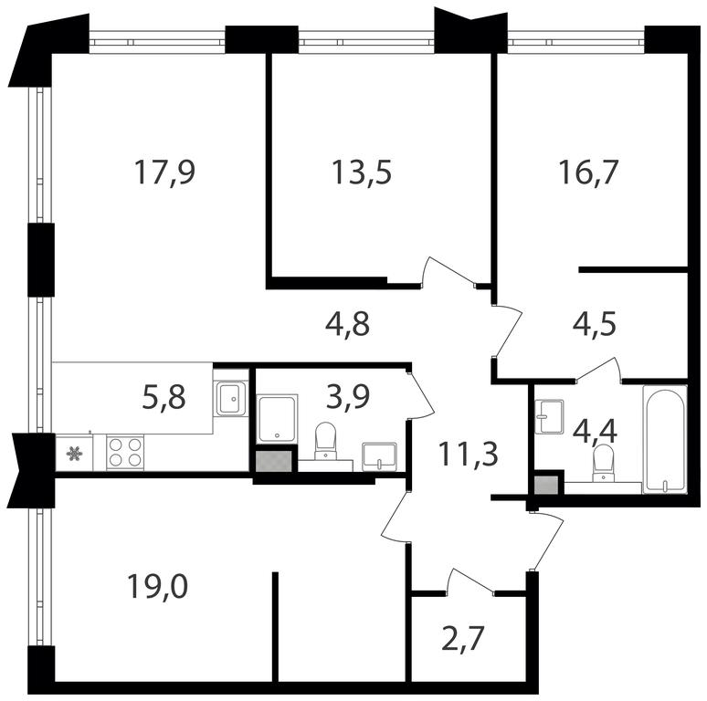 3-BD Apartment Sale, 95.2 sq. m. at Petrovskiy Park II, Stary Petrovsko-Razumovsky Drive, 1/23, Moscow, Russia #1