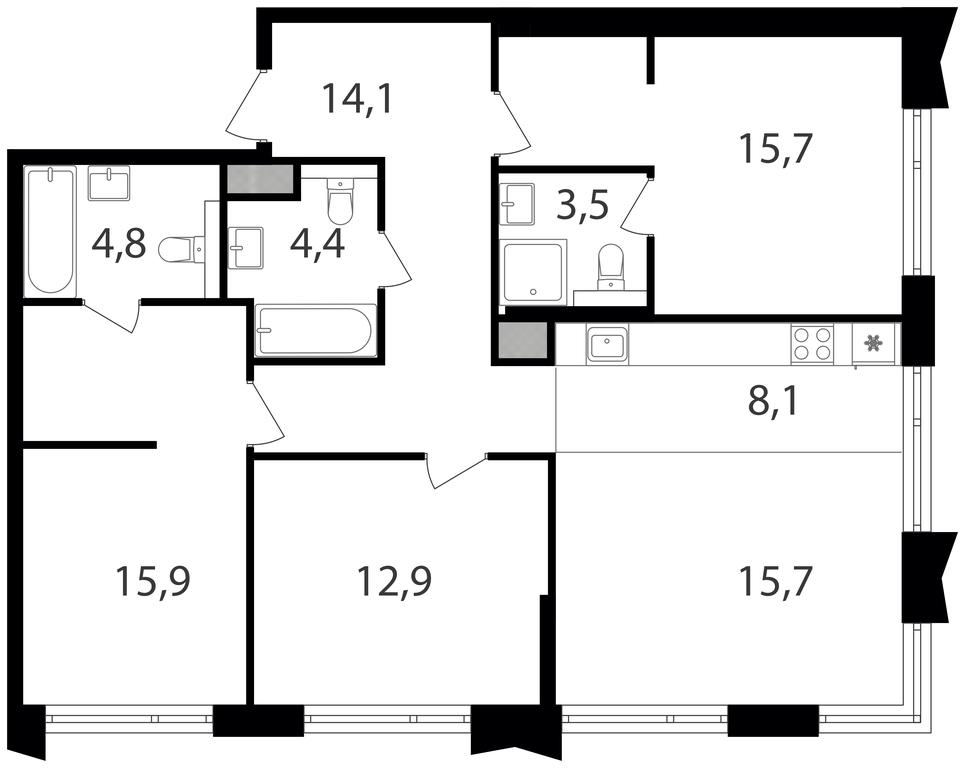 3-BD Apartment Sale, 95.1 sq. m. at Petrovskiy Park II, Stary Petrovsko-Razumovsky Drive, 1/23, Moscow, Russia #1