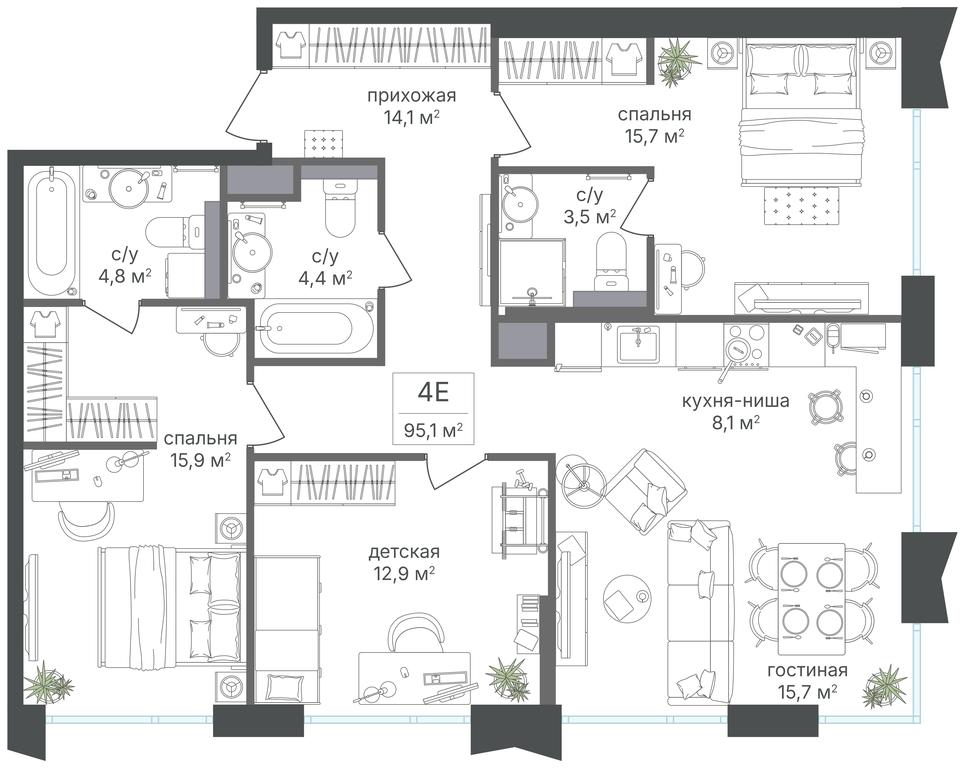 3-BD Apartment Sale, 95.1 sq. m. at Petrovskiy Park II, Stary Petrovsko-Razumovsky Drive, 1/23, Moscow, Russia #2