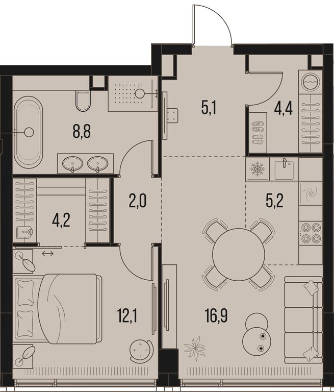 1-BD Apartment Sale, 58.7平方米 at High Life, Letnikovskaya Street, 11/10с1, Moscow, Russia #1
