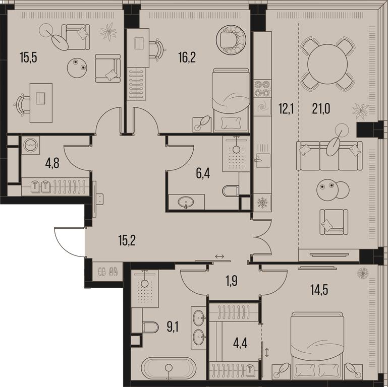3-BD Apartment Sale, 121.1平方米 at High Life, Letnikovskaya Street, 11/10с1, Moscow, Russia #1