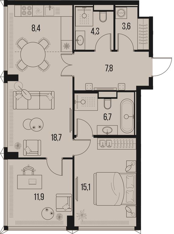 2-BD Apartment Sale, 76.5平方米 at High Life, Letnikovskaya Street, 11/10с1, Moscow, Russia #1