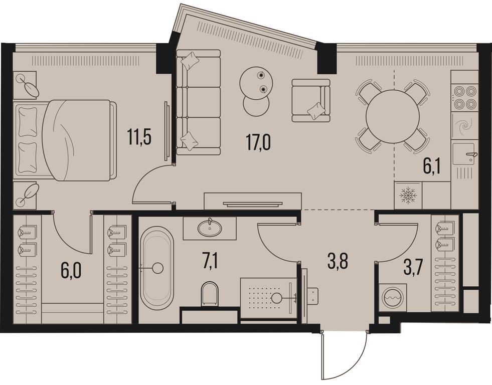 1-BD Apartment Sale, 55.2平方米 at High Life, Letnikovskaya Street, 11/10с1, Moscow, Russia #1