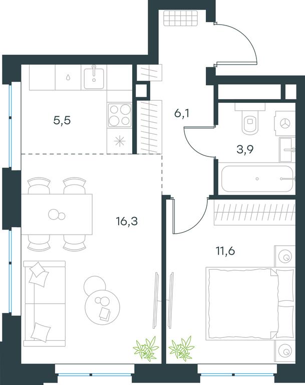1-BD Apartment Sale, 43.4 sq. m. at Level Michurinskiy, Озёрная улица, вл1, Москва, Россия #1 1-BD Apartment Sale, 43.4 sq. m. at Level Michurinskiy, Озёрная улица, вл1, Москва, Россия #1