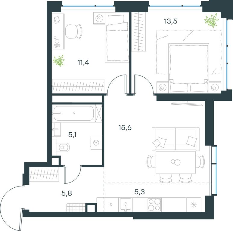 2-BD Apartment Sale, 56.7 sq. m. at Level Michurinskiy, Озёрная улица, вл1, Москва, Россия #1 2-BD Apartment Sale, 56.7 sq. m. at Level Michurinskiy, Озёрная улица, вл1, Москва, Россия #1