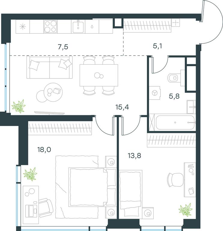 2-BD Apartment Sale, 65.6平方米 at Level Michurinskiy, Озёрная улица, вл1, Москва, Россия #1 2-BD Apartment Sale, 65.6平方米 at Level Michurinskiy, Озёрная улица, вл1, Москва, Россия #1