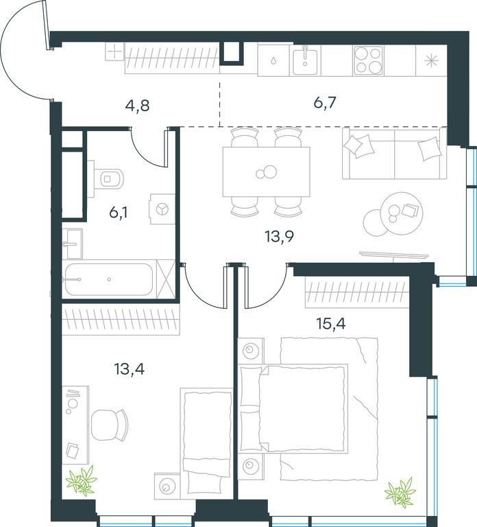 2-BD Apartment Sale, 60.3平方米 at Level Michurinskiy, Озёрная улица, вл1, Москва, Россия #1 2-BD Apartment Sale, 60.3平方米 at Level Michurinskiy, Озёрная улица, вл1, Москва, Россия #1