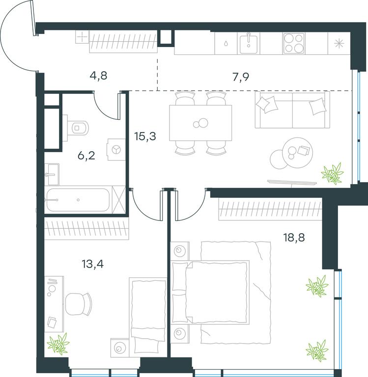 2-BD Apartment Sale, 66.4平方米 at Level Michurinskiy, Озёрная улица, вл1, Москва, Россия #1 2-BD Apartment Sale, 66.4平方米 at Level Michurinskiy, Озёрная улица, вл1, Москва, Россия #1