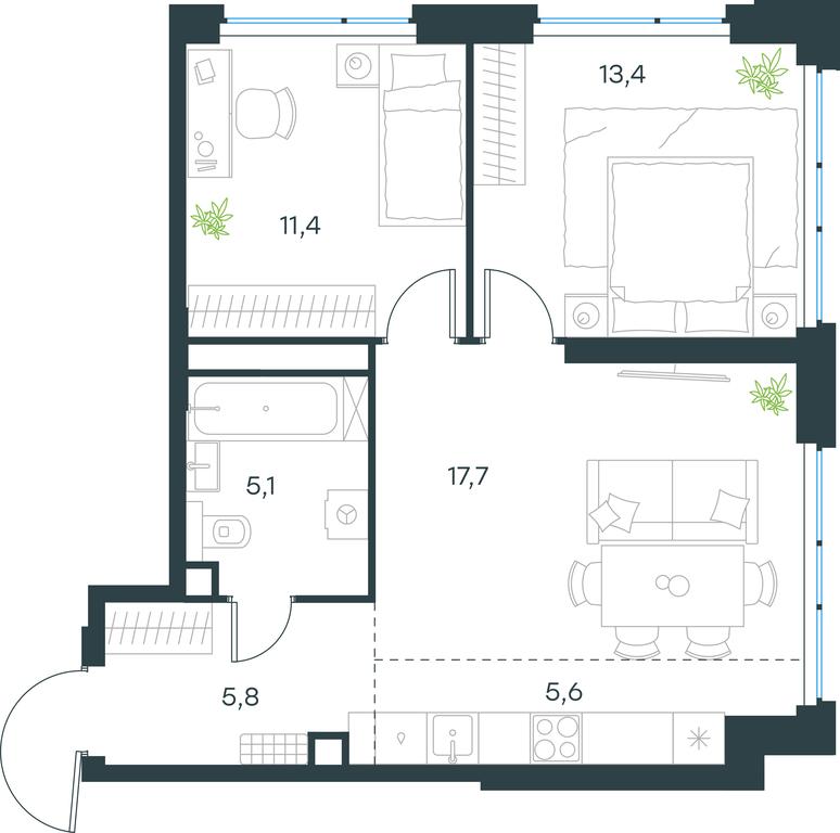 2-BD Apartment Sale, 59平方米 at Level Michurinskiy, Озёрная улица, вл1, Москва, Россия #1 2-BD Apartment Sale, 59平方米 at Level Michurinskiy, Озёрная улица, вл1, Москва, Россия #1