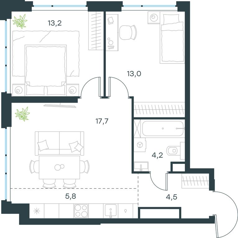 2-BD Apartment Sale, 58.4 sq. m. at Level Michurinskiy, Озёрная улица, вл1, Москва, Россия #1 2-BD Apartment Sale, 58.4 sq. m. at Level Michurinskiy, Озёрная улица, вл1, Москва, Россия #1