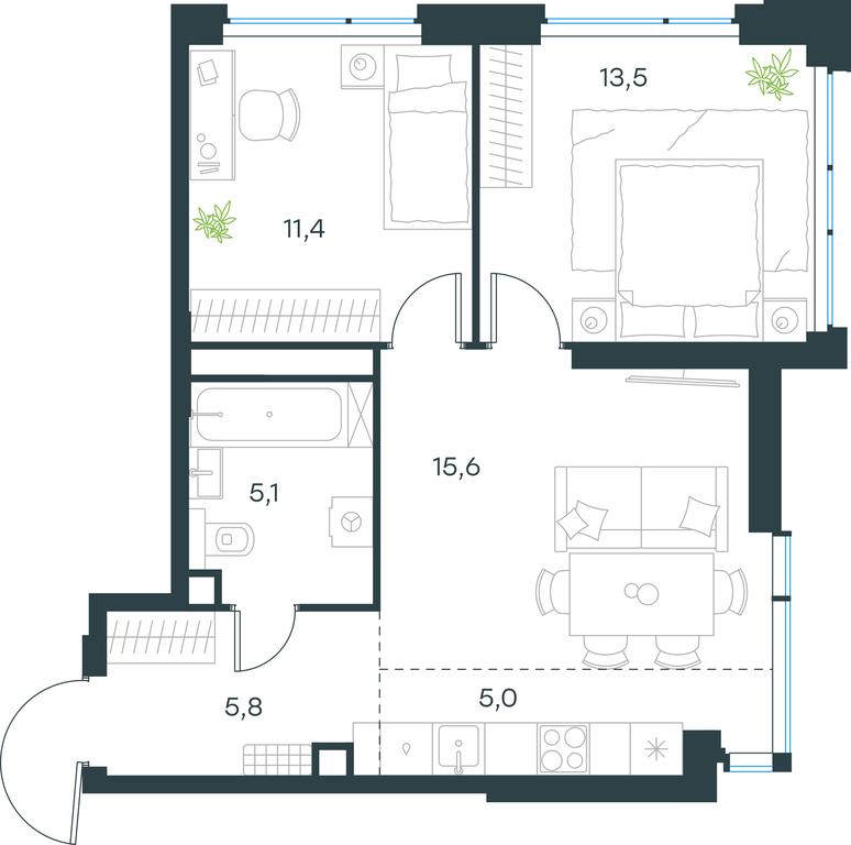 2-BD Apartment Sale, 56.4 sq. m. at Level Michurinskiy, Озёрная улица, вл1, Москва, Россия #1 2-BD Apartment Sale, 56.4 sq. m. at Level Michurinskiy, Озёрная улица, вл1, Москва, Россия #1