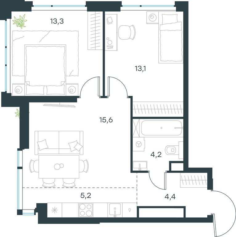 2-BD Apartment Sale, 55.8 sq. m. at Level Michurinskiy, Озёрная улица, вл1, Москва, Россия #1