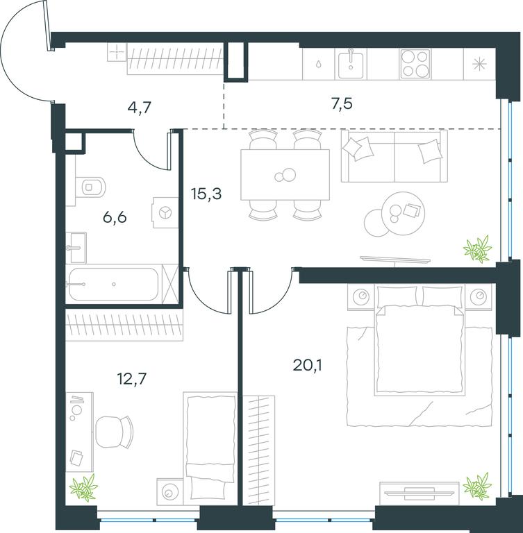 2-BD Apartment Sale, 66.9 sq. m. at Level Michurinskiy, Озёрная улица, вл1, Москва, Россия #1 2-BD Apartment Sale, 66.9 sq. m. at Level Michurinskiy, Озёрная улица, вл1, Москва, Россия #1