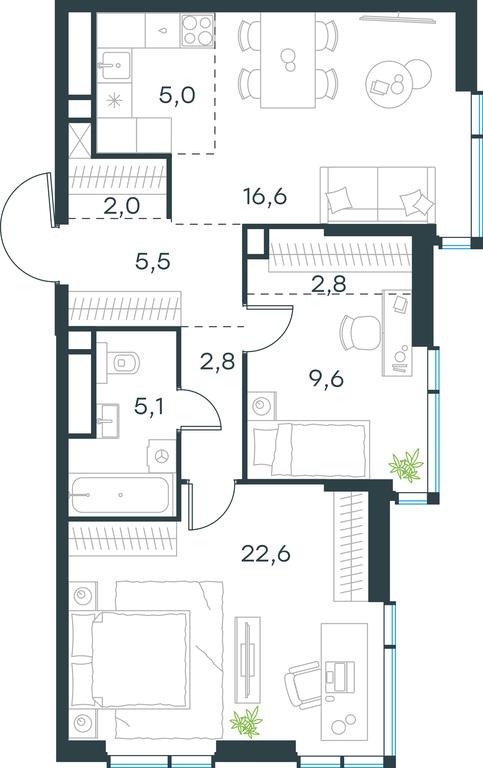 2-BD Apartment Sale, 72 sq. m. at Level Michurinskiy, Озёрная улица, вл1, Москва, Россия #1 2-BD Apartment Sale, 72 sq. m. at Level Michurinskiy, Озёрная улица, вл1, Москва, Россия #1