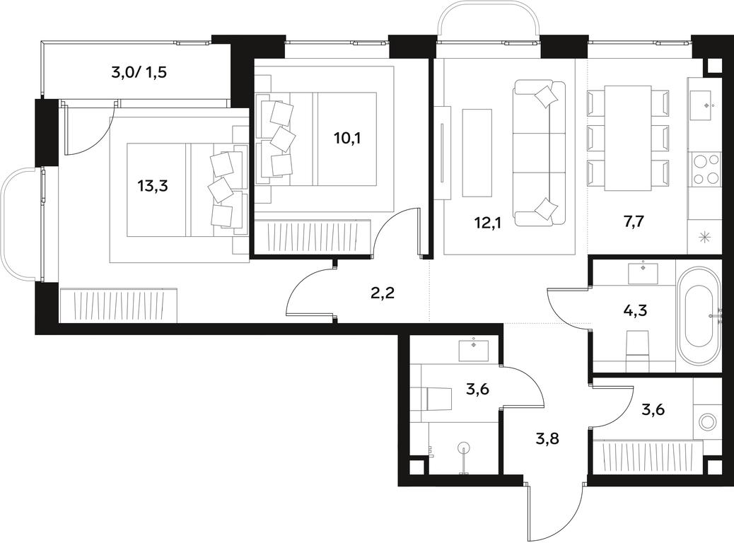 1-BD Apartment Sale, 62.2平方米 at Alia, Lyotnaya Street, 95Бк2, Moscow, Russia #1