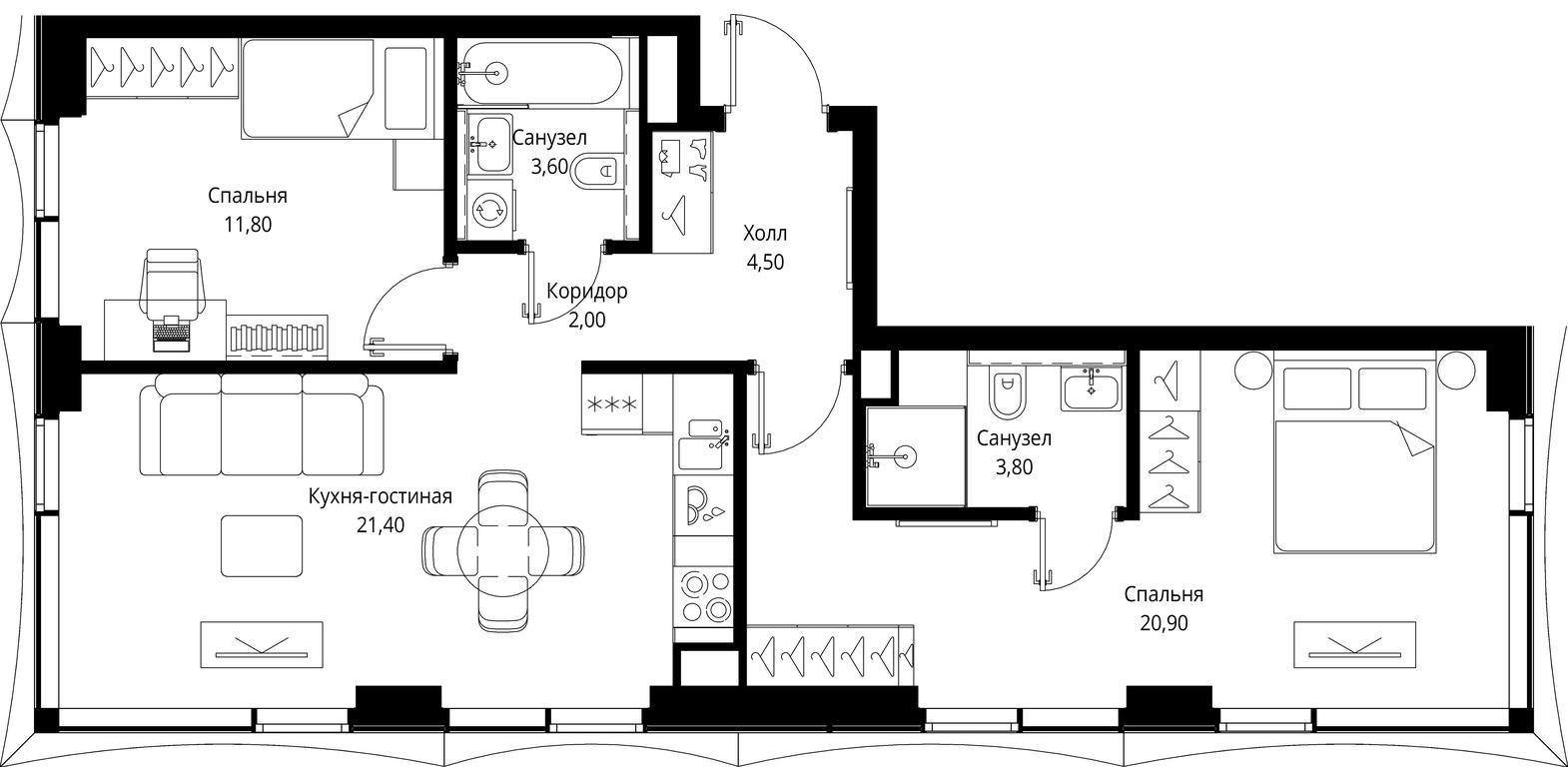 2-BD Apartment Sale, 68 sq. m. at Multikvartal CITYZEN, Vishnyovaya Street, Moscow, Russia #1