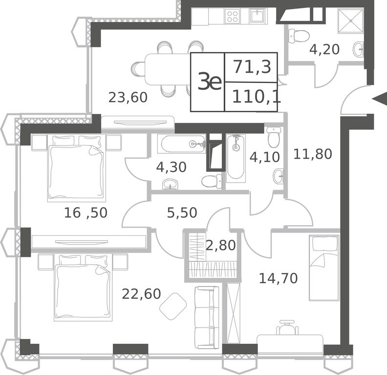 3-BD Apartment Sale, 110.1平方米 at Will Towers, Minskaya Street, 1/1соор1, Moscow, Russia #1