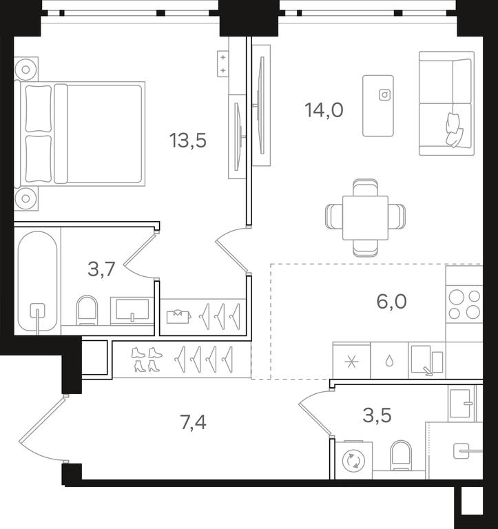 1-BD Apartment Sale, 48.1 sq. m. at Mangazeja v Bogorodskom, Ivanteyevskaya Street, 25к1, Moscow, Russia #2