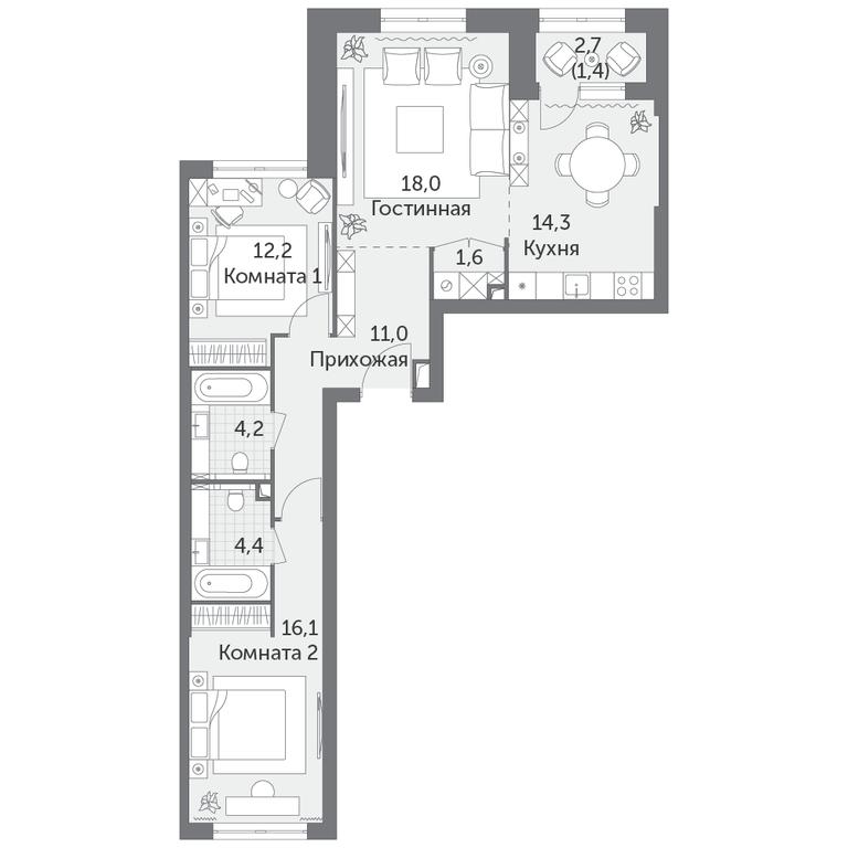 3-BD Apartment Sale, 83.2 sq. m. at Rezhisser, Vilgelma Pika Street, 3, Moscow, Russia #1