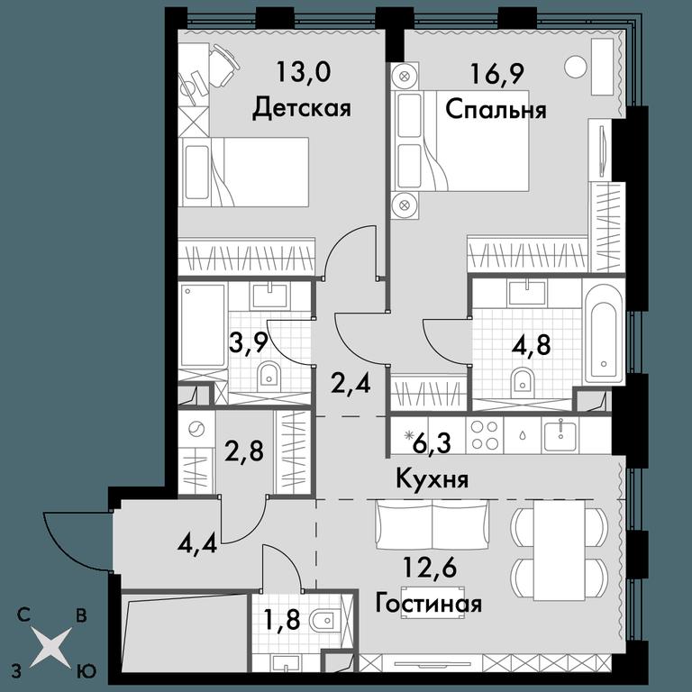 2-BD Apartment Sale, 68.9平方米 at Sydney City, Shenogina Street, 2, Moscow, Russia #1