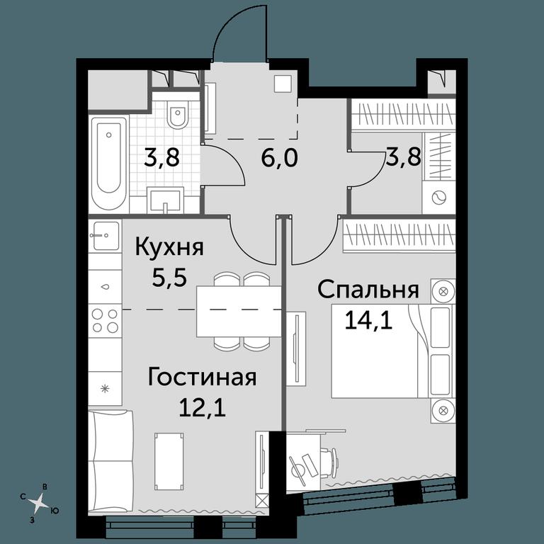 1-BD Apartment Sale, 45.3平方米 at Rotterdam, Varshavskoye Highway, 37Ак1с2, Moscow, Russia #1 1-BD Apartment Sale, 45.3平方米 at Rotterdam, Varshavskoye Highway, 37Ак1с2, Moscow, Russia #1
