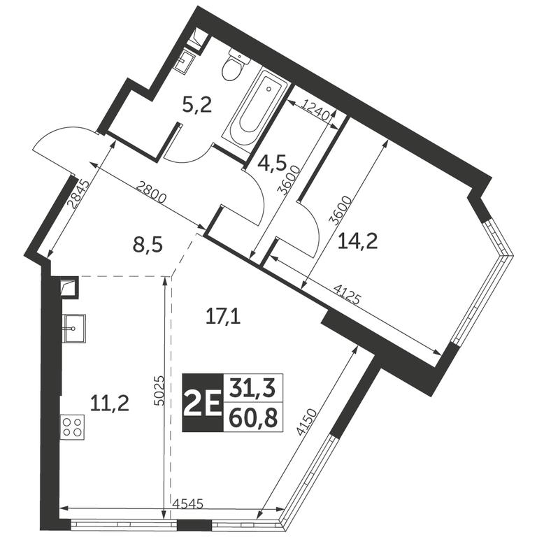 2-BD Apartment Sale, 60.8平方米 at Arkhitektor, Akademika Volgina Street, 2Д, Moscow, Russia #1