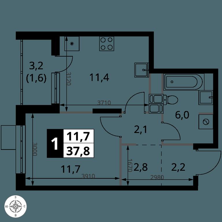 1-BD Apartment Sale, 37.8 sq. m. at 1-y Salarevskiy, Kiyevskoye Highway, Moskovskiy Settlement, Moscow, Russia #2