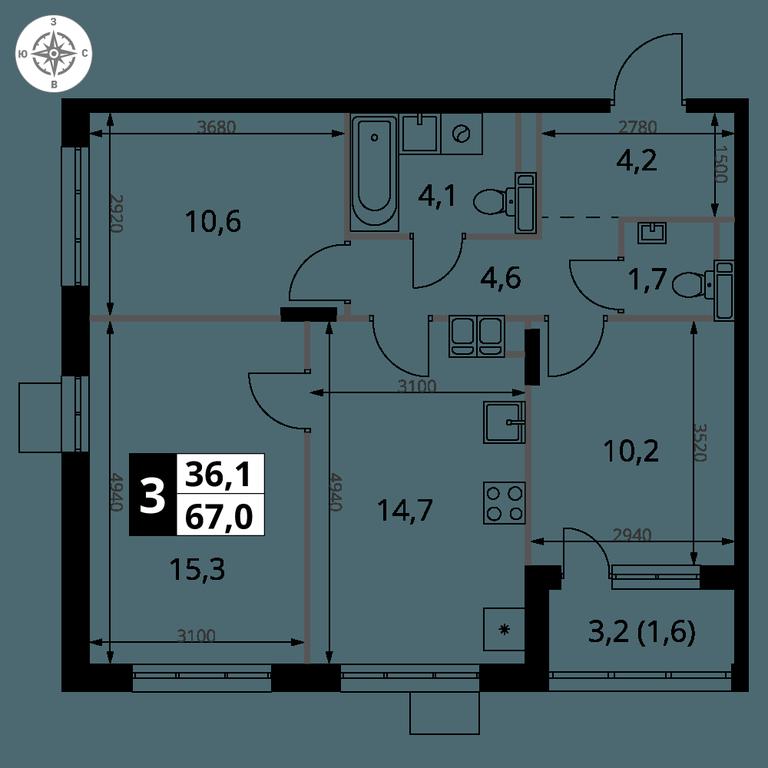 3-BD Apartment Sale, 67 sq. m. at 1-y Salarevskiy, Kiyevskoye Highway, Moskovskiy Settlement, Moscow, Russia #2