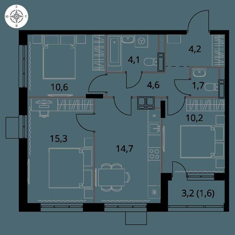3-BD Apartment Sale, 67 sq. m. at 1-y Salarevskiy, Kiyevskoye Highway, Moskovskiy Settlement, Moscow, Russia #1