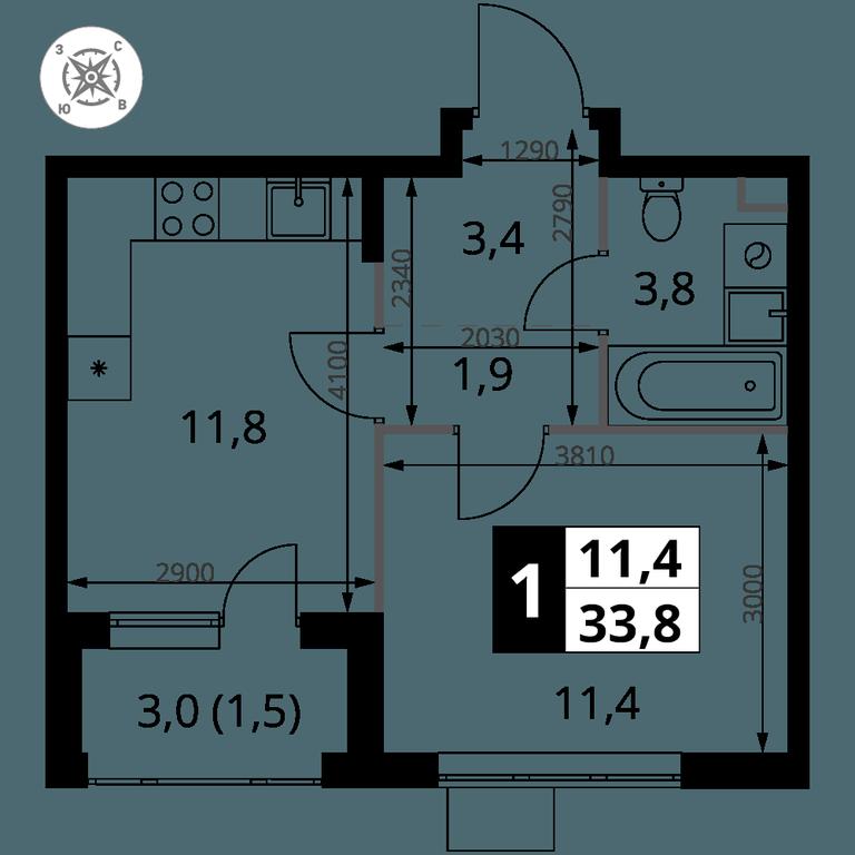1-BD Apartment Sale, 33.8 sq. m. at Pervy Sheremetevskij, Komsomolskaya Street, 16, Khimki, Moscow Region, Russia #1