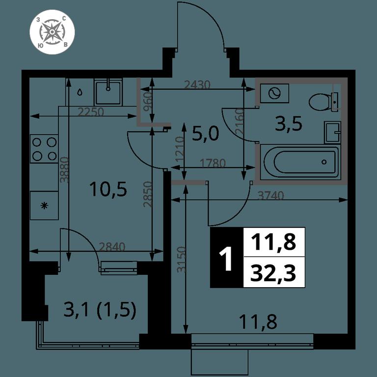 1-BD Apartment Sale, 32.3 sq. m. at Pervy Sheremetevskij, Komsomolskaya Street, 16, Khimki, Moscow Region, Russia #2 1-BD Apartment Sale, 32.3 sq. m. at Pervy Sheremetevskij, Komsomolskaya Street, 16, Khimki, Moscow Region, Russia #2