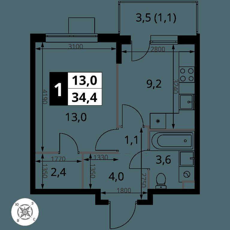 1-BD Apartment Sale, 34.4平方米 at Pervy Sheremetevskij, Komsomolskaya Street, 16, Khimki, Moscow Region, Russia #1 1-BD Apartment Sale, 34.4平方米 at Pervy Sheremetevskij, Komsomolskaya Street, 16, Khimki, Moscow Region, Russia #1