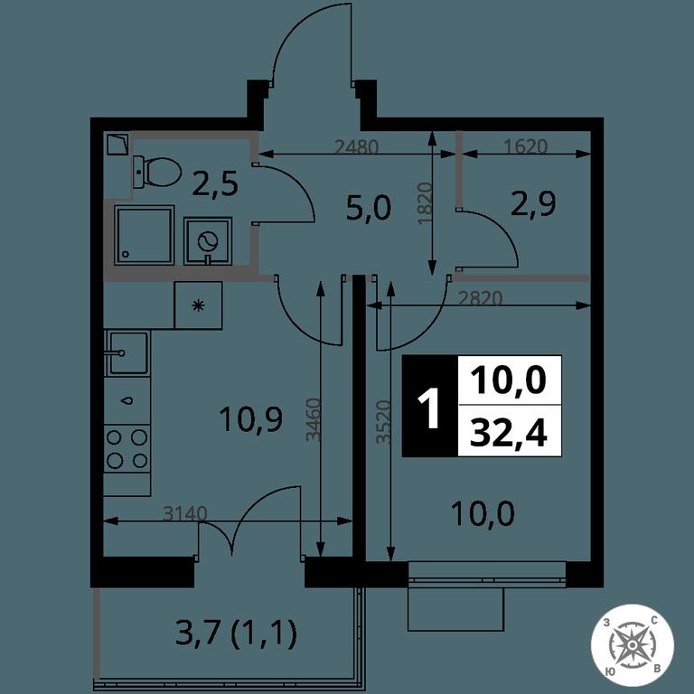 1-BD Apartment Sale, 32.4平方米 at Pervy Sheremetevskij, Komsomolskaya Street, 16, Khimki, Moscow Region, Russia #2